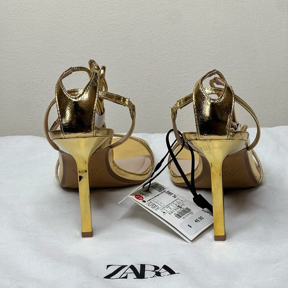 Zara Gold Lace up  Sandals - Picture 6 of 14